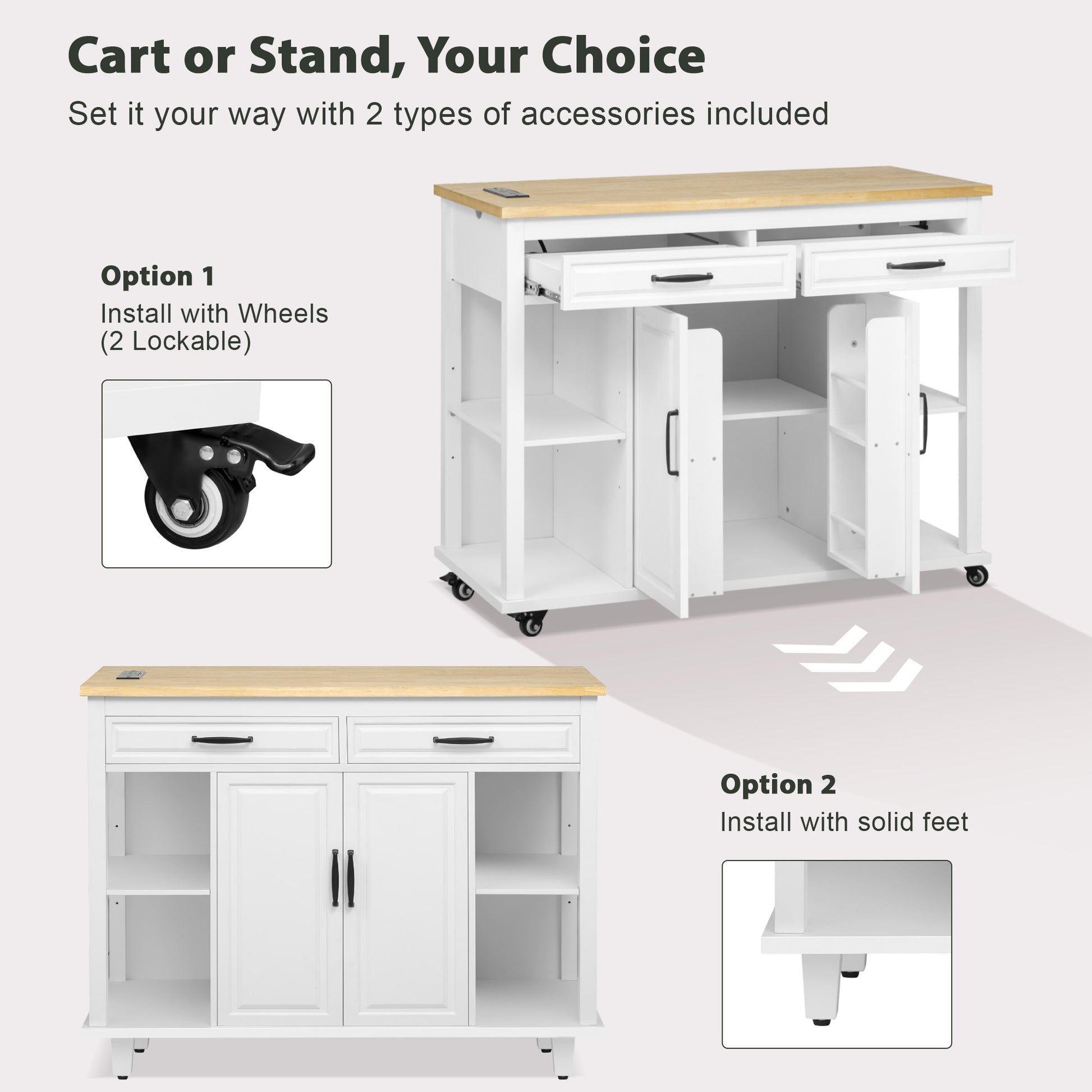 K&k 47" Kitchen Island with Extendable Dining Table - White - detail view 7