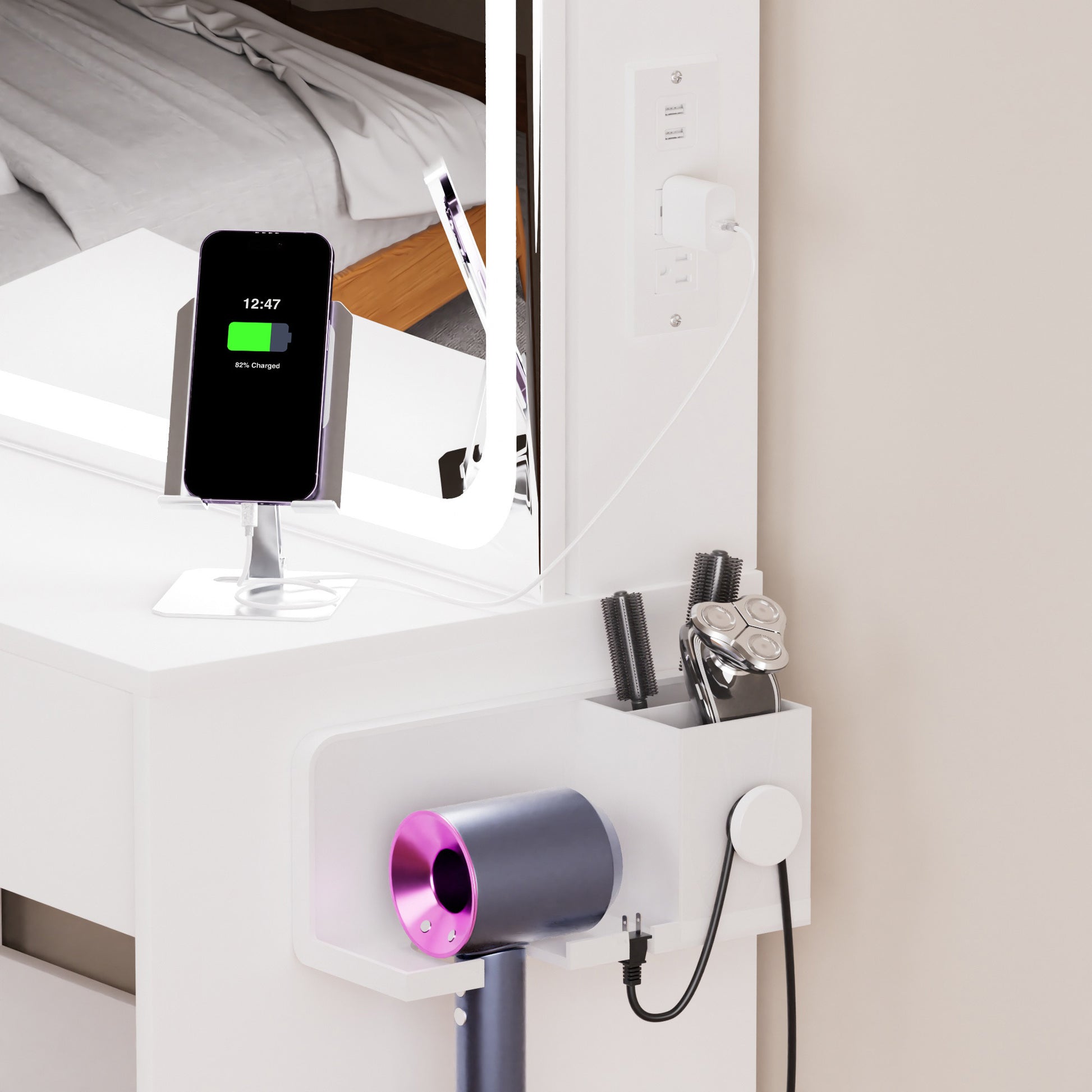 Carla Modern Vanity Set with LED Mirror, White