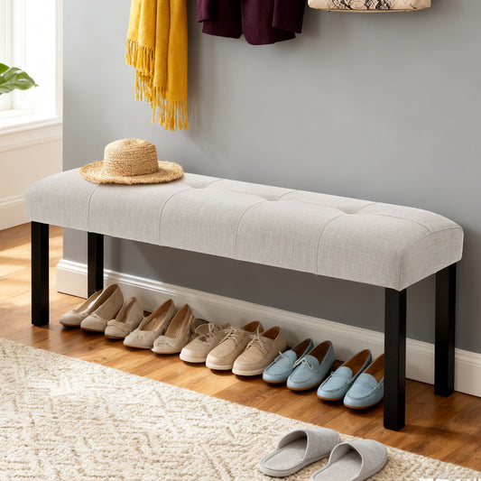 Modern Tufted Linen Dining Bench - Beige - primary color shot