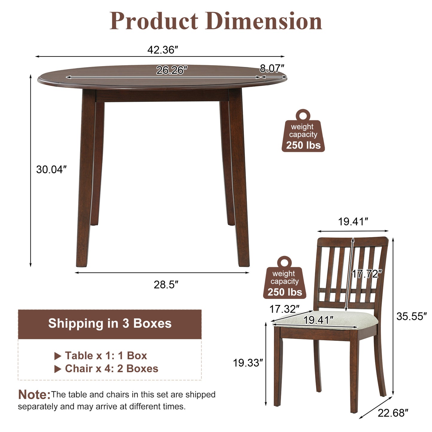 5-Piece Round Dining Table Set for 4 People - Brown - Gray - detail view 3