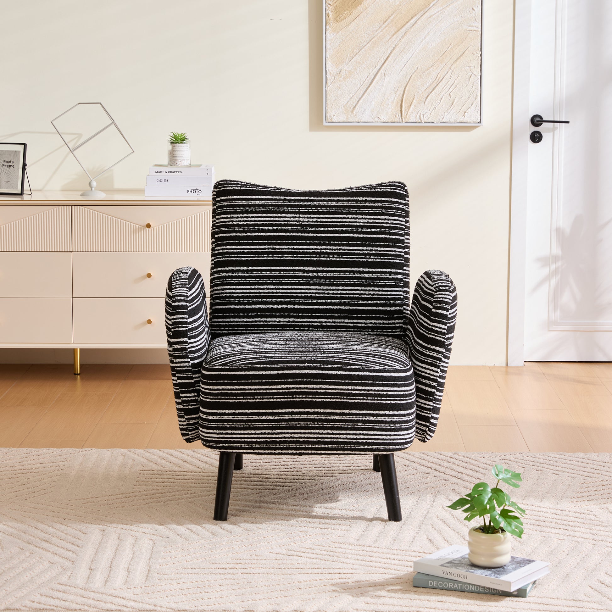 Black Bouclé Accent Chair with Black Legs - detail view 8