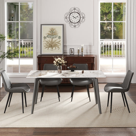 62" Modern Artificial Stone White Pandora Straight Edge Dark Grey Metal Leg Dining Table-Can Accommodate 6 People(dining Table Only) - Grey & - primary color shot