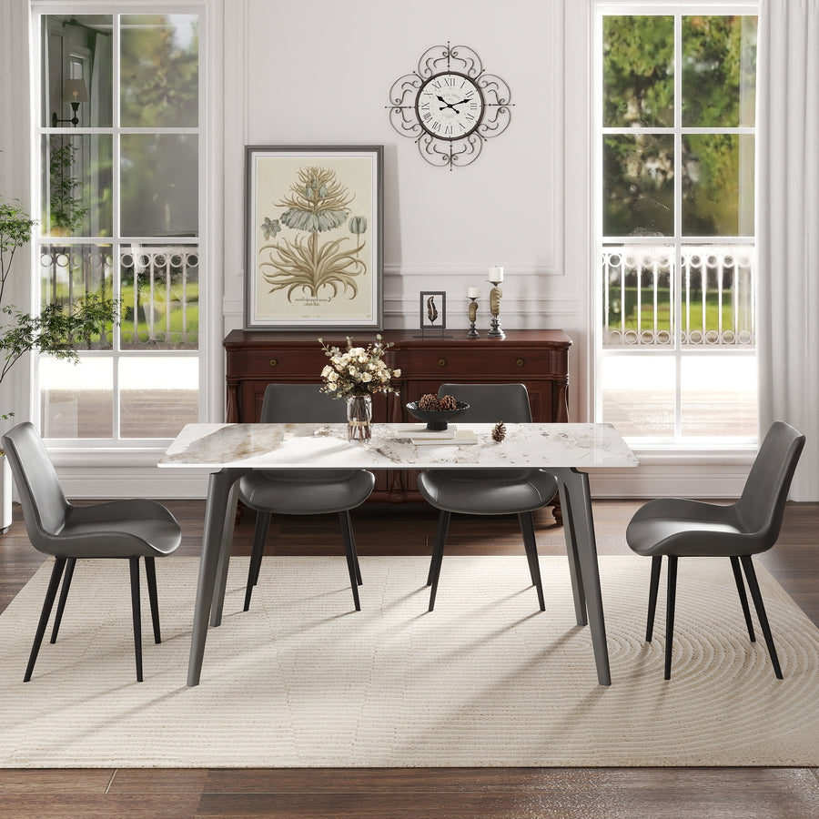 62" Modern Artificial Stone White Pandora Straight Edge Dark Grey Metal Leg Dining Table-Can Accommodate 6 People(dining Table Only) - Grey & - primary color shot