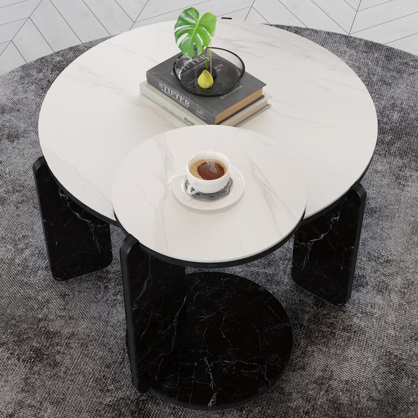 White & Black Nesting Tables with Black Legs - detail view 6