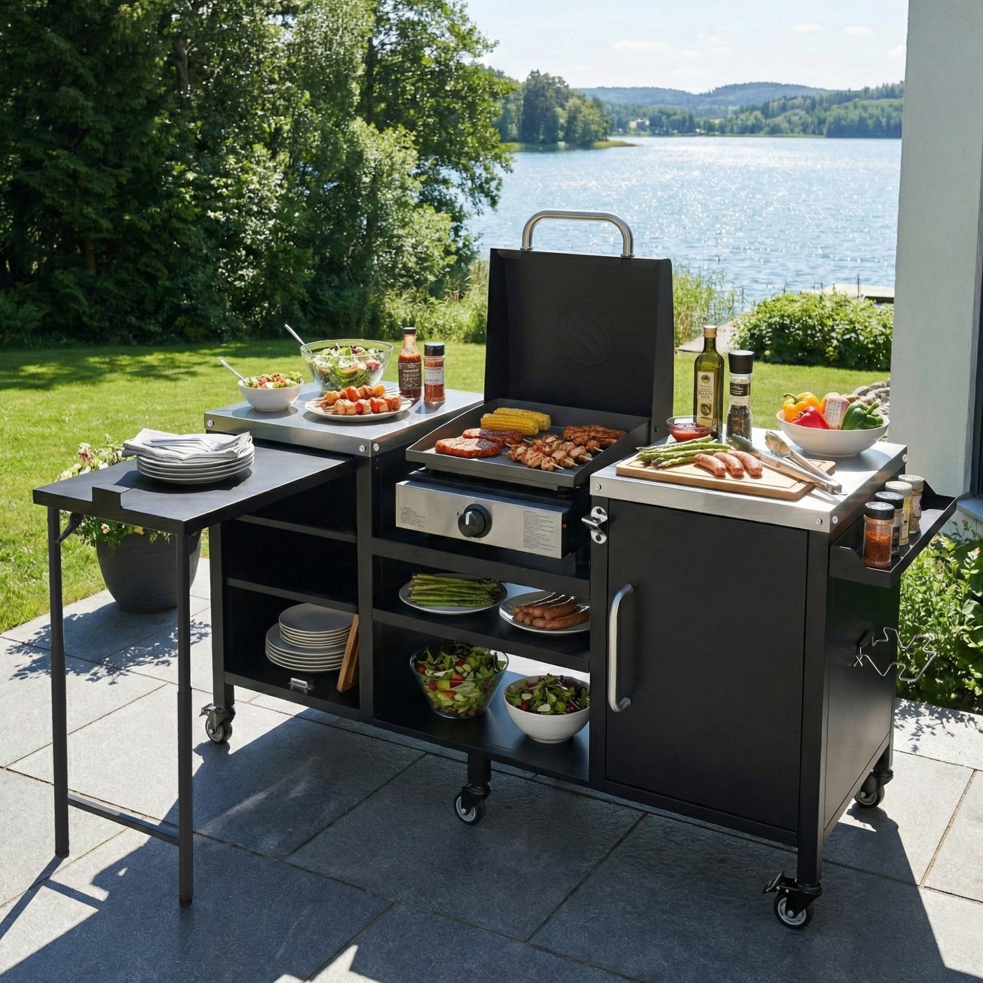K&k 72.4' Large Grill Table for Large Big Green Egg - Black - detail view 2