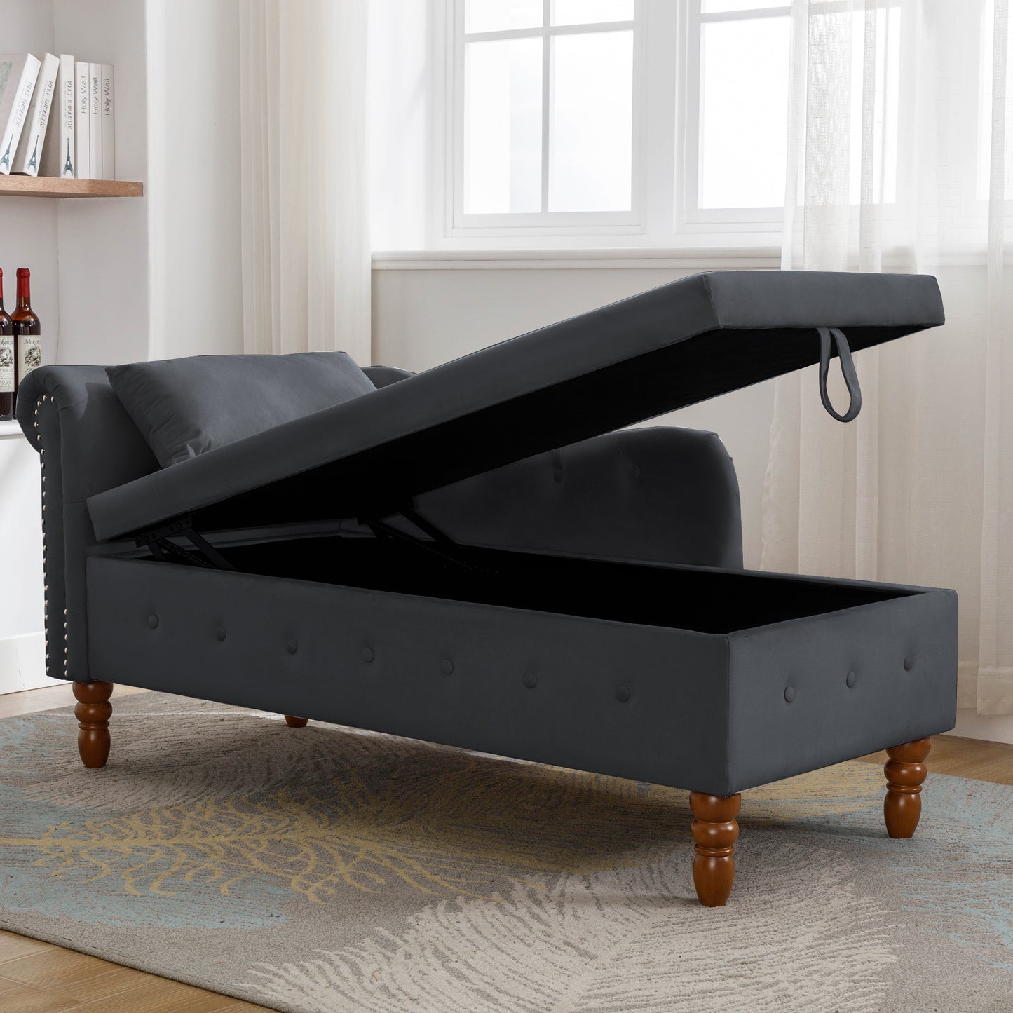 Black Chaise Lounge Indoor - detail view 6