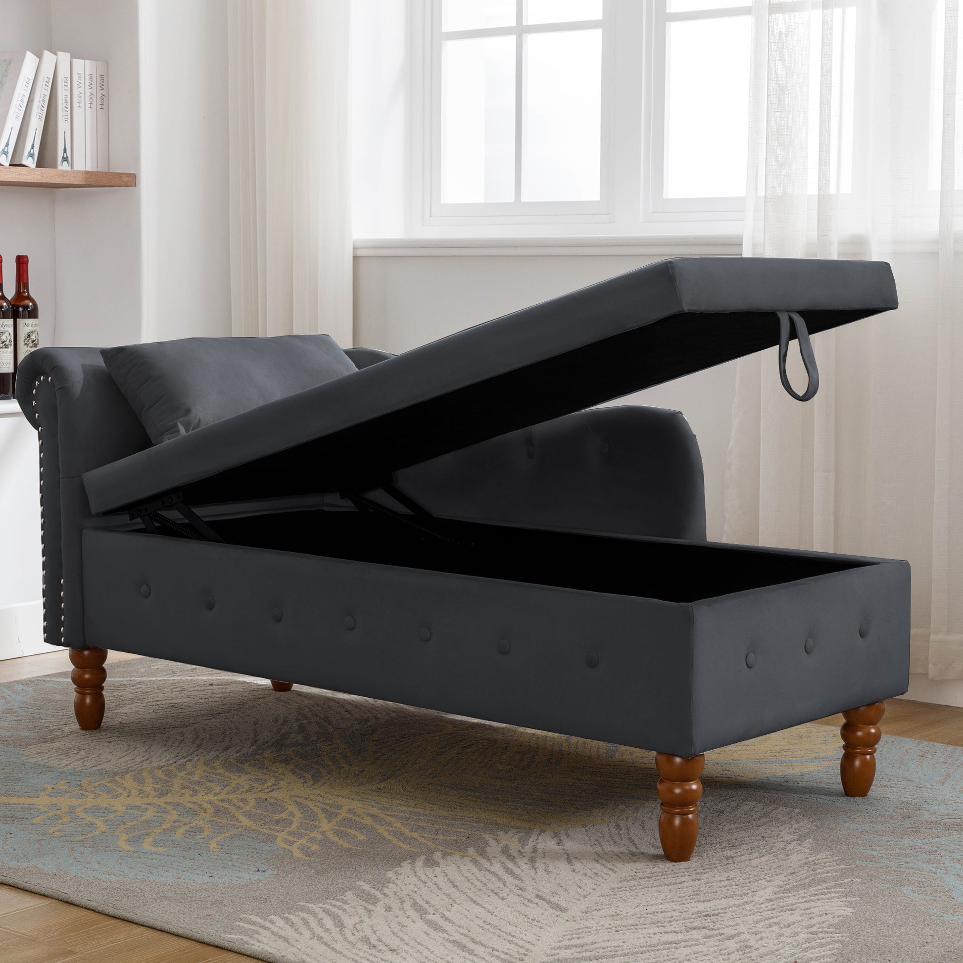 Black Chaise Lounge Indoor - detail view 6