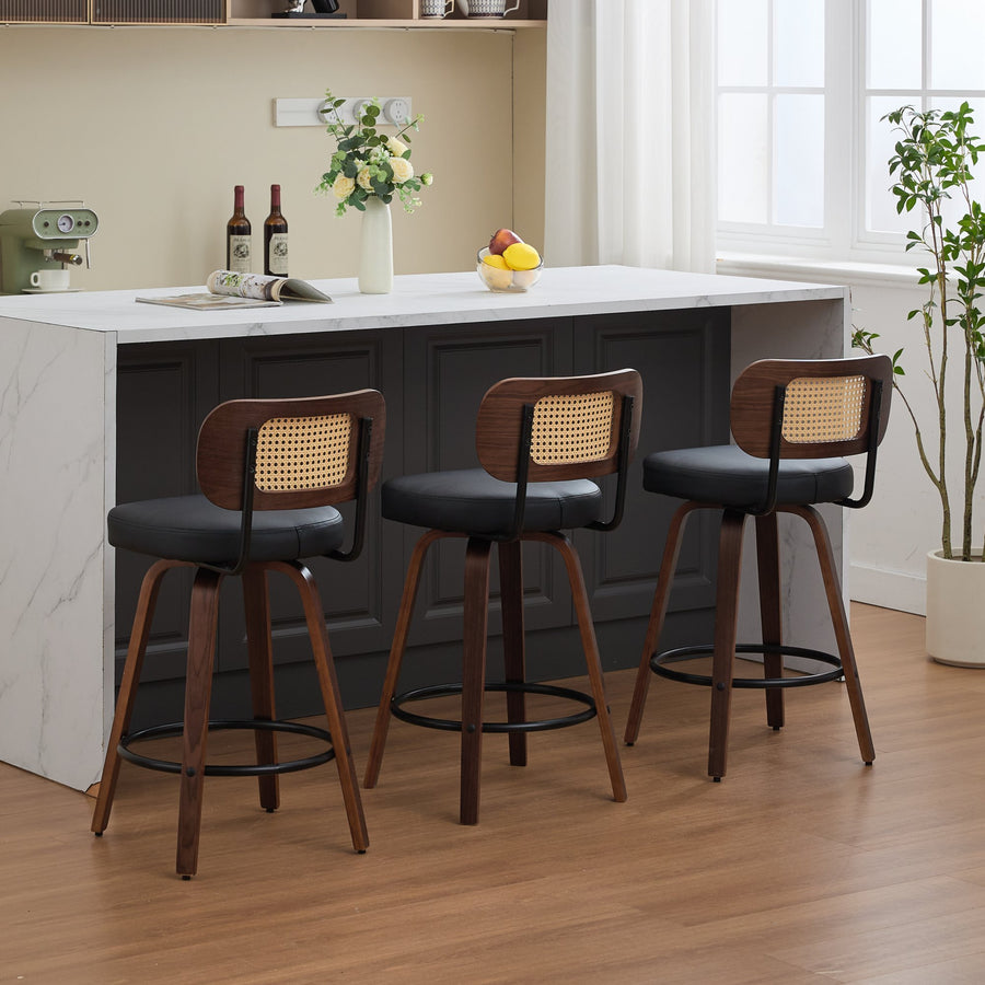 Black PU Leather Counter Height Stool with Black Legs (Set of 3)