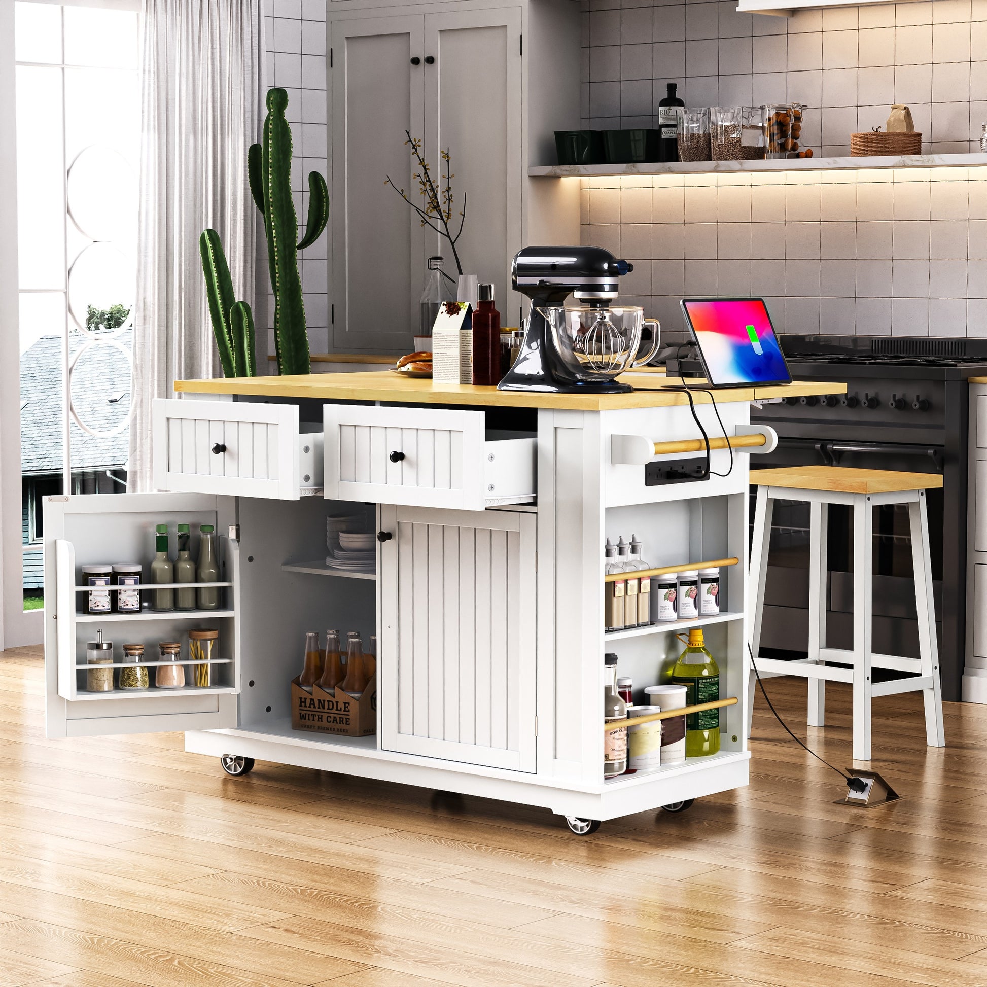 48" Kitchen Island with Drop Leaf - White - primary color shot