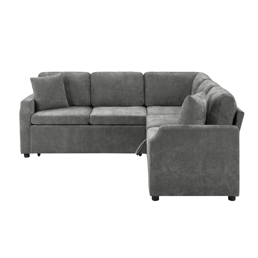 Upholstered L-shaped Sectional Sofa Bed with Sleeper and Storage, Gray Chenille, 81.9' - primary color shot