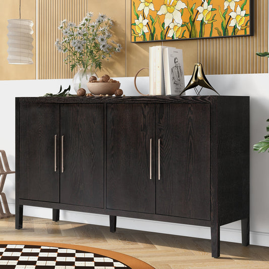 Thaddeus Transitional 4-Door Cabinet with Silver Handle - Walnut