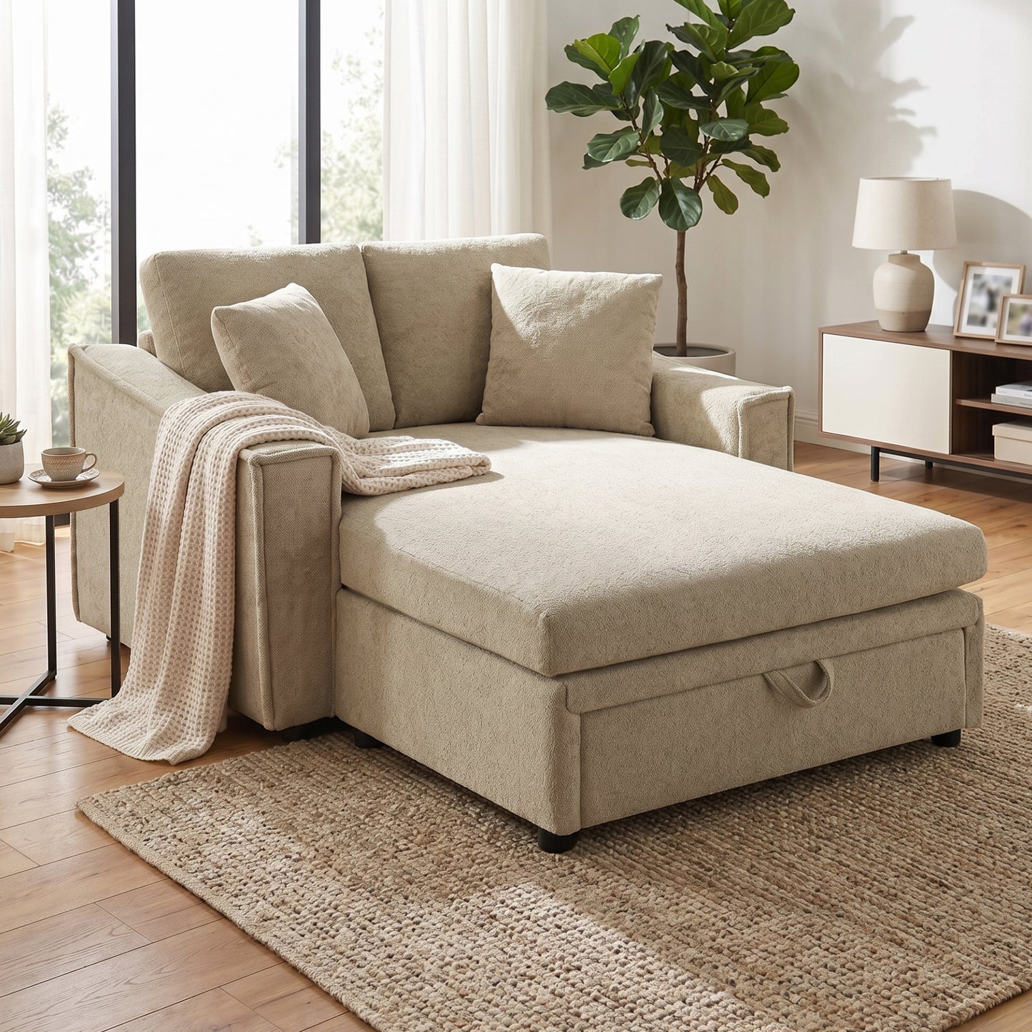 Modern Brown Chaise Sofa with Hidden Storage & Snowflake Velvet Upholstery - detail view 2