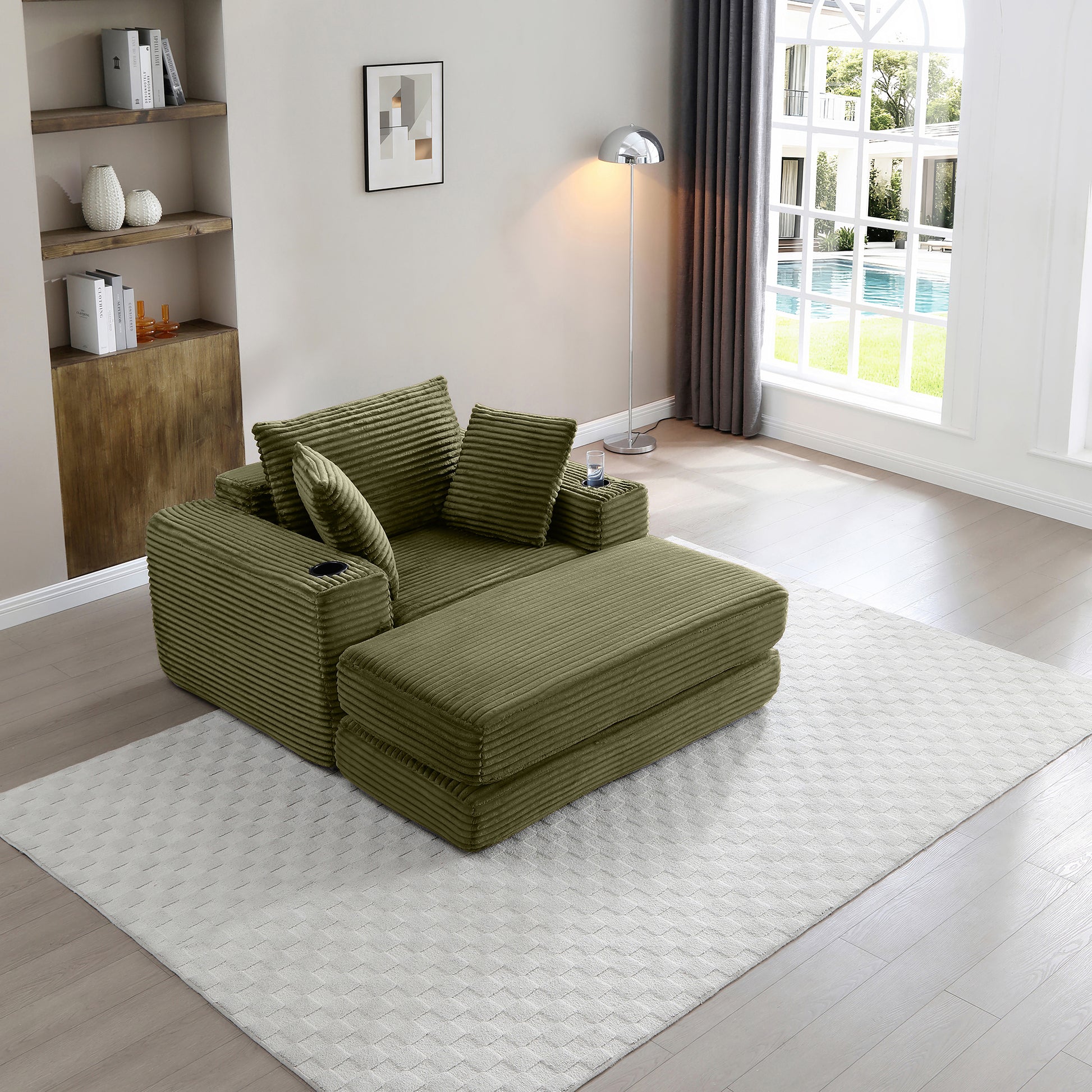 52" Boneless Chaise Lounge Chair Indoor-Oversized Cloud-Like Cozy Comfy Modular 3-in-1 Sofa Bed for Reading - Green - primary color shot