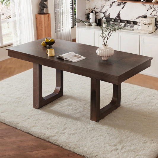 60'-78' Extendable Dining Table, Farmhouse Wooden Kitchen Table with Removable Leaf, Large Expanding Table for 4-8, Walnut - primary color shot