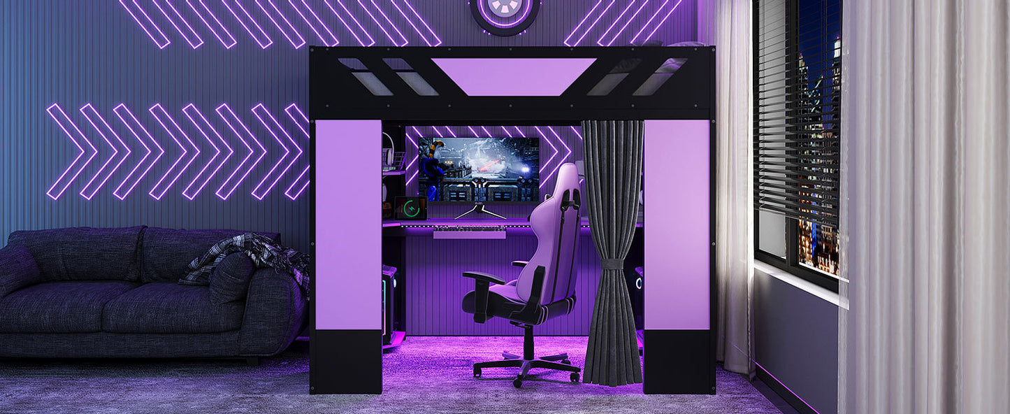 Full Size Wood Loft Bed with - Purple+black - detail view 5