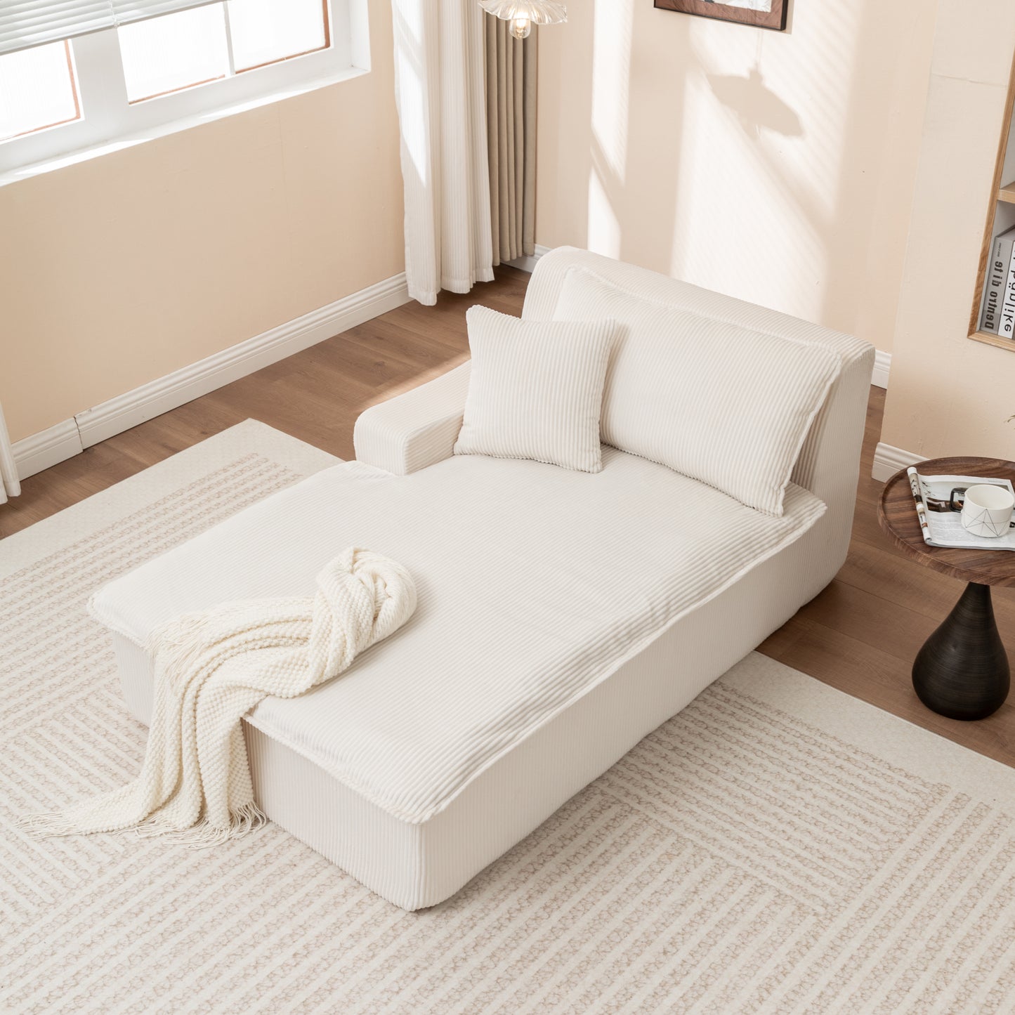 High-Density Foam Chaise Lounge in Beige/Taupe