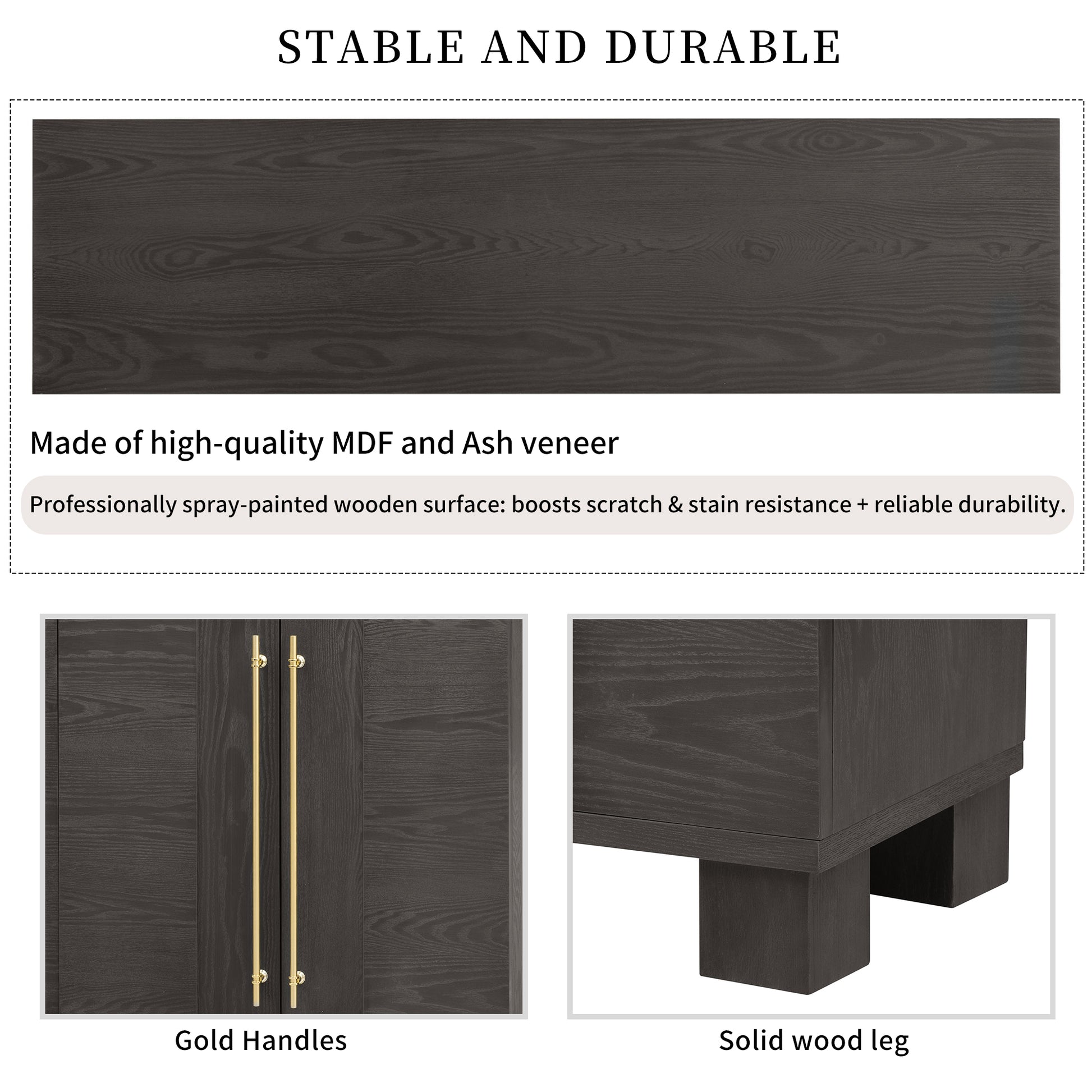 TREXM Sideboard Buffet Cabinet with Storage - Taupe - detail view 6