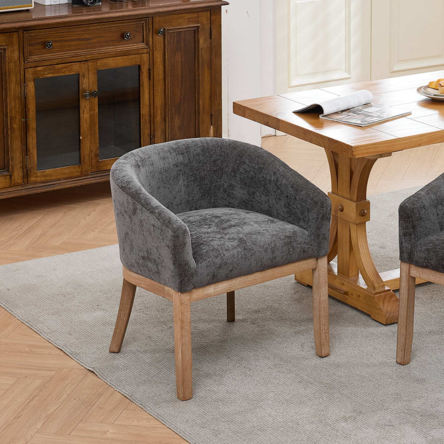 Gray Chenille Dining Chair with Wood Legs (1)