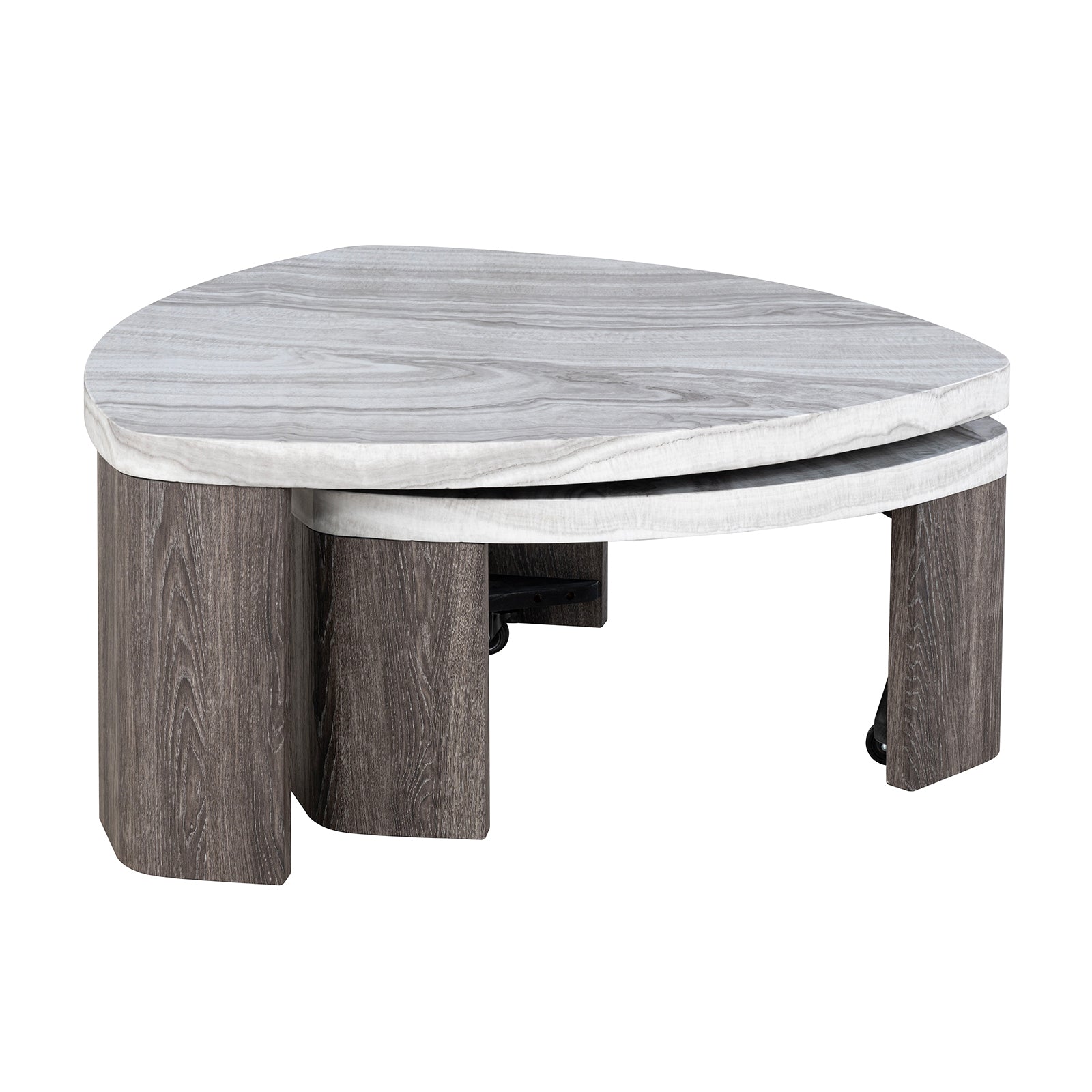 Contemporary Style Nesting Cocktail Table Hidden Caster for Easy Swivel Marble Pattern Space Saving Design Primary Living Room - detail view 5