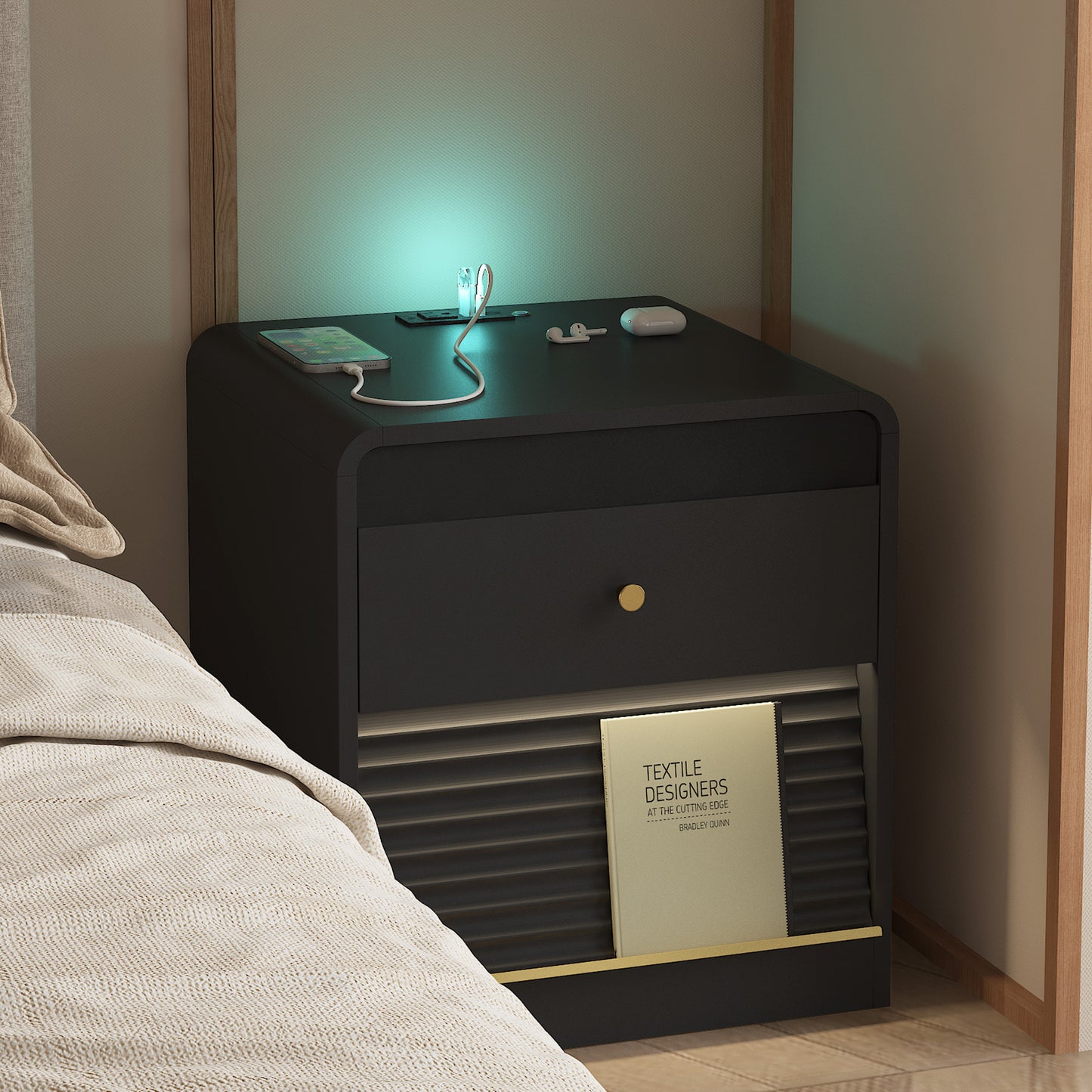 Nightstand with Charging Station - Black - detail view 5