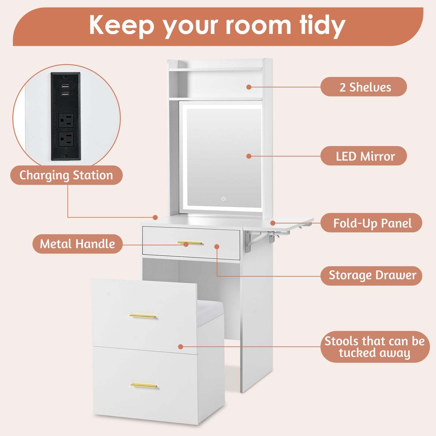 Small Vanity Desk with Mirror and Light