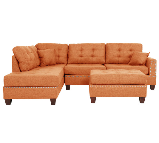 3 Piece Reversible Sectional Sofa Set W/ Ottoman in Citrus Color - detail view 2