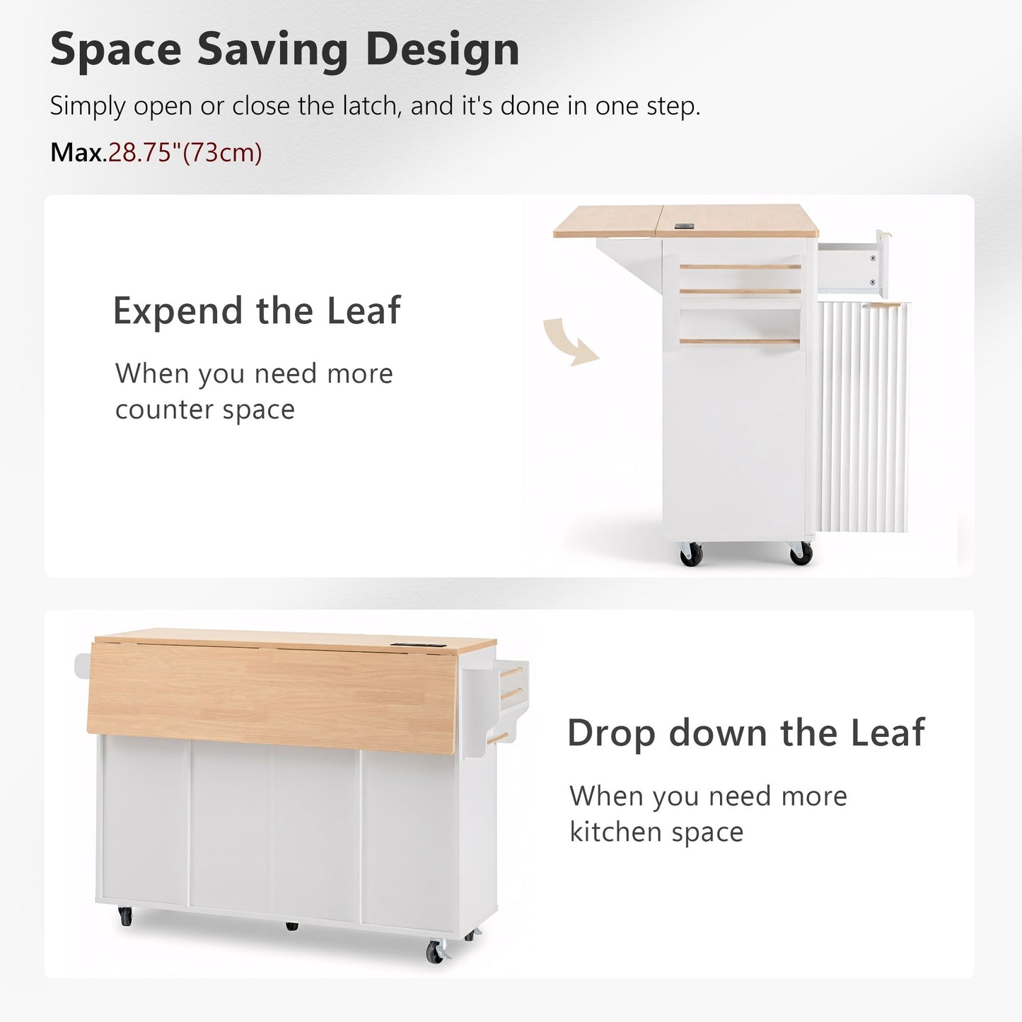 K&k Fluted Kitchen Island with Storage - White - detail view 7