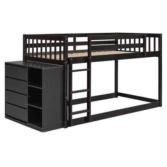 Twin over Twin Bunk Bed with 4 Drawers and 3 Shelves - Espresso - primary color shot