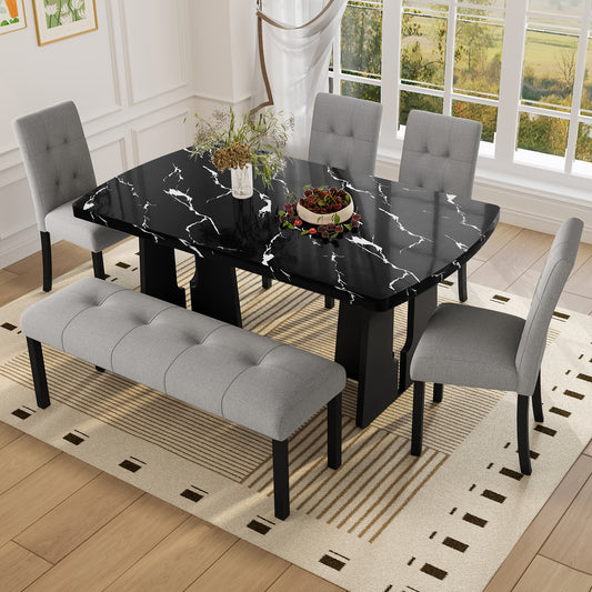6 Piece Modern Dining Table Set - Black+ Gray - primary color shot