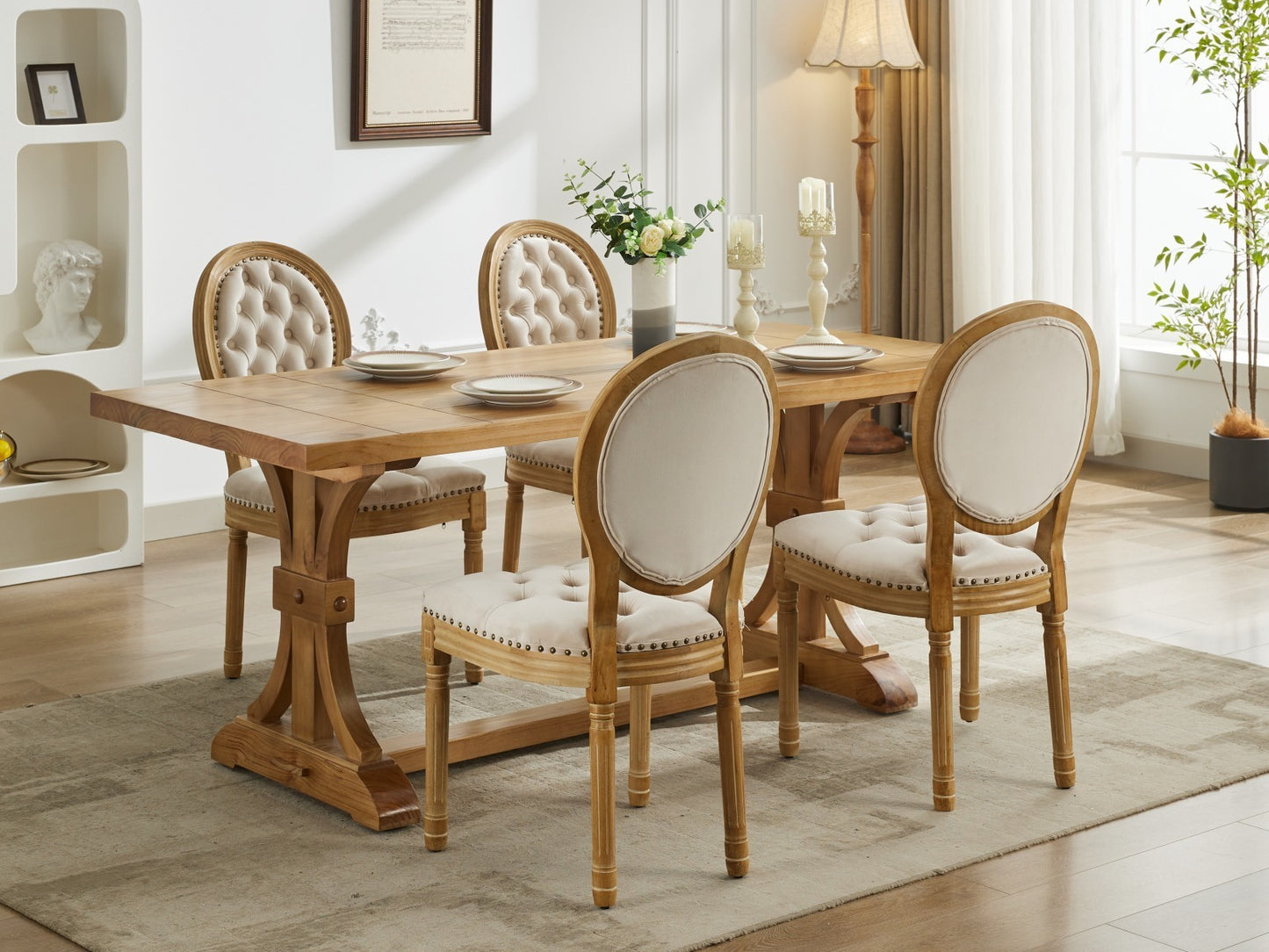 Eliza II French Country Style Side Chairs in Velvet & Solid Wood Set of 2 Beige