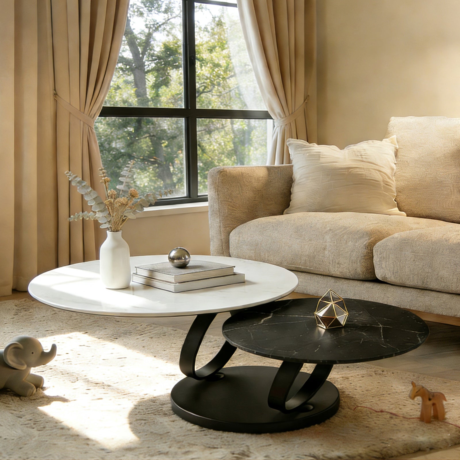 Black & White Metal+ceramic Tile Steel Frame Nesting Tables with Black Legs - primary color shot