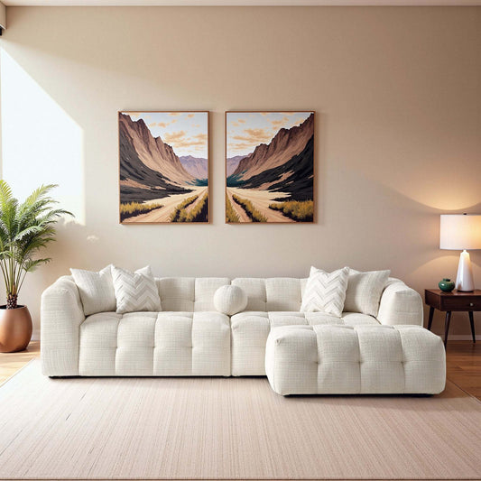 Alana Tufted Ivory Chenille Modular Sectional Sofa with Reconfigurable Layouts and Soft Upholstery - detail view 2
