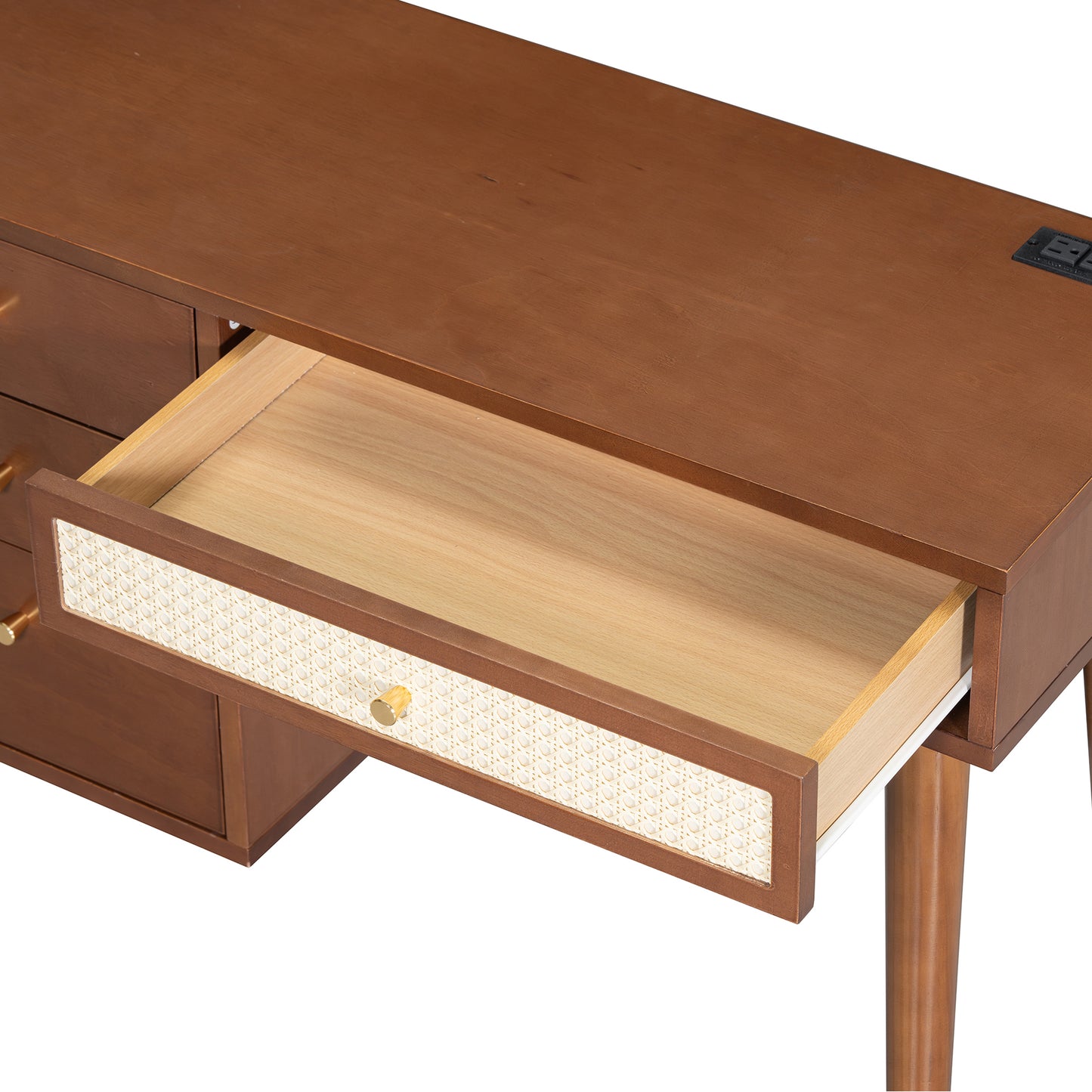 Jolene 39' Retro Bohemian Style Wooden Makeup Vanity Set, Walnut