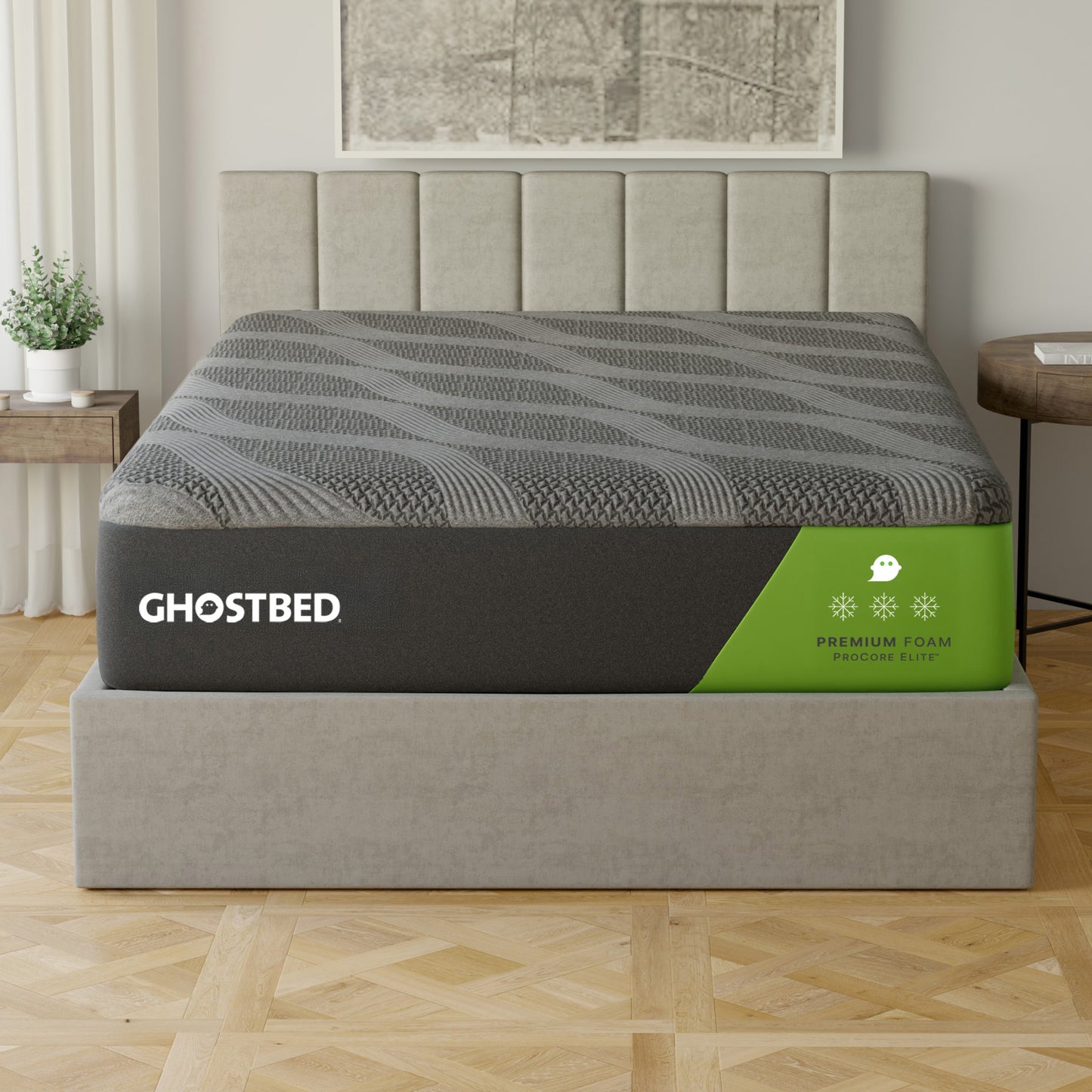 Ghostbed Premium 14' Queen Foam Mattress in Grey with Cooling Ghost Ice Cover and Copper-Infused Memory Foam - detail view 2