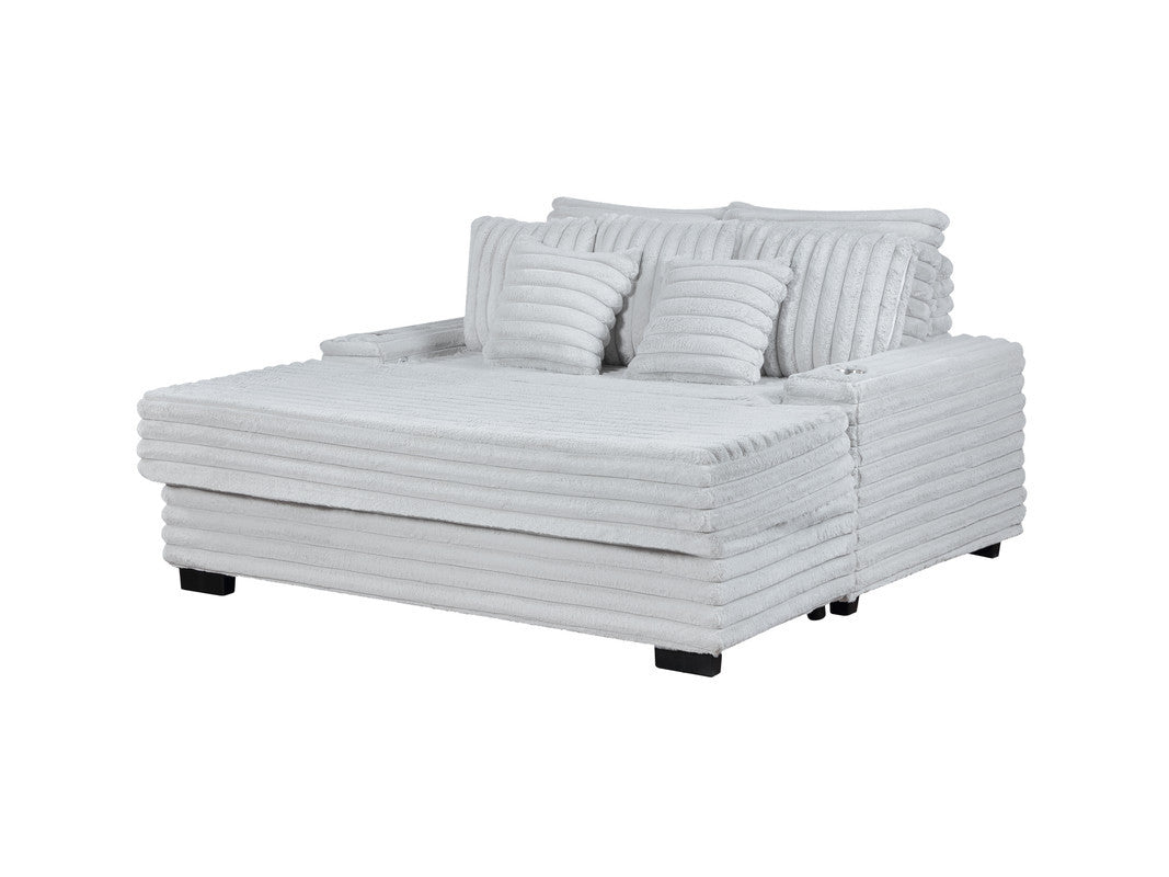 Melodia 67'w Light Gray Corduroy Oversized Sofa Chaise Lounge Chair with Cupholders & USB Charging Port - detail view 2