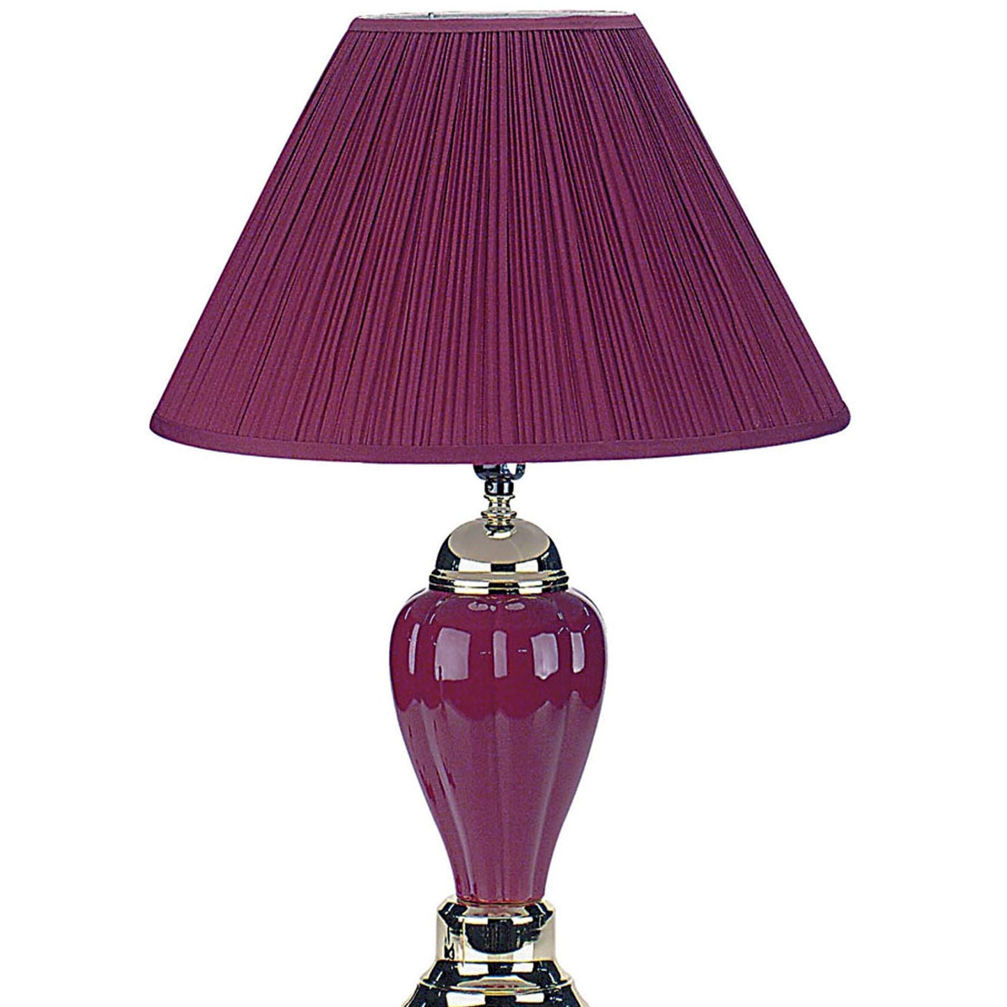 27' Tall Ceramic Table Lamp, Urn-Shaped with Burgundy finish, Linen Shade
