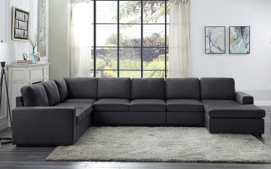 Hayden 146.5' Modular Sectional Sofa with Reversible Chaise in Dark Gray Linen - primary image