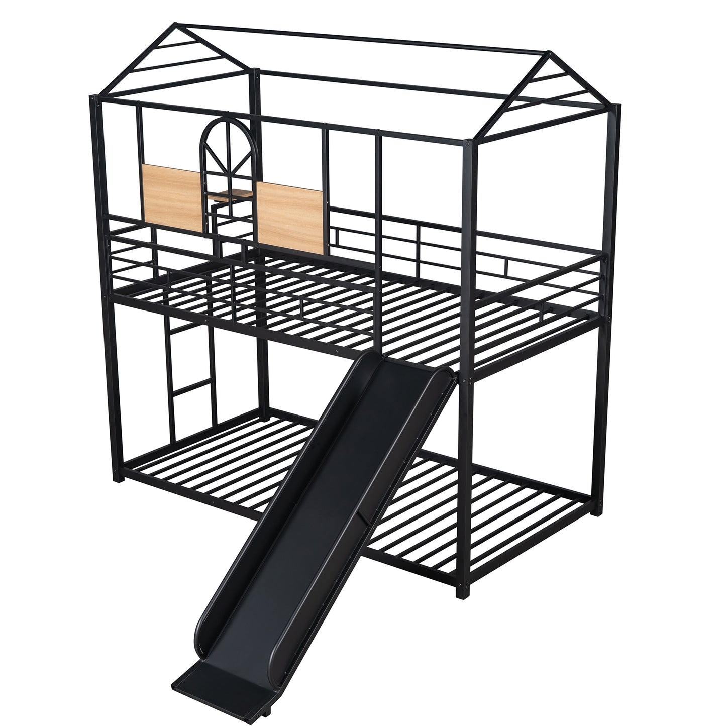 Lester Twin over Twin Metal Bunk Bed with Slide, Black