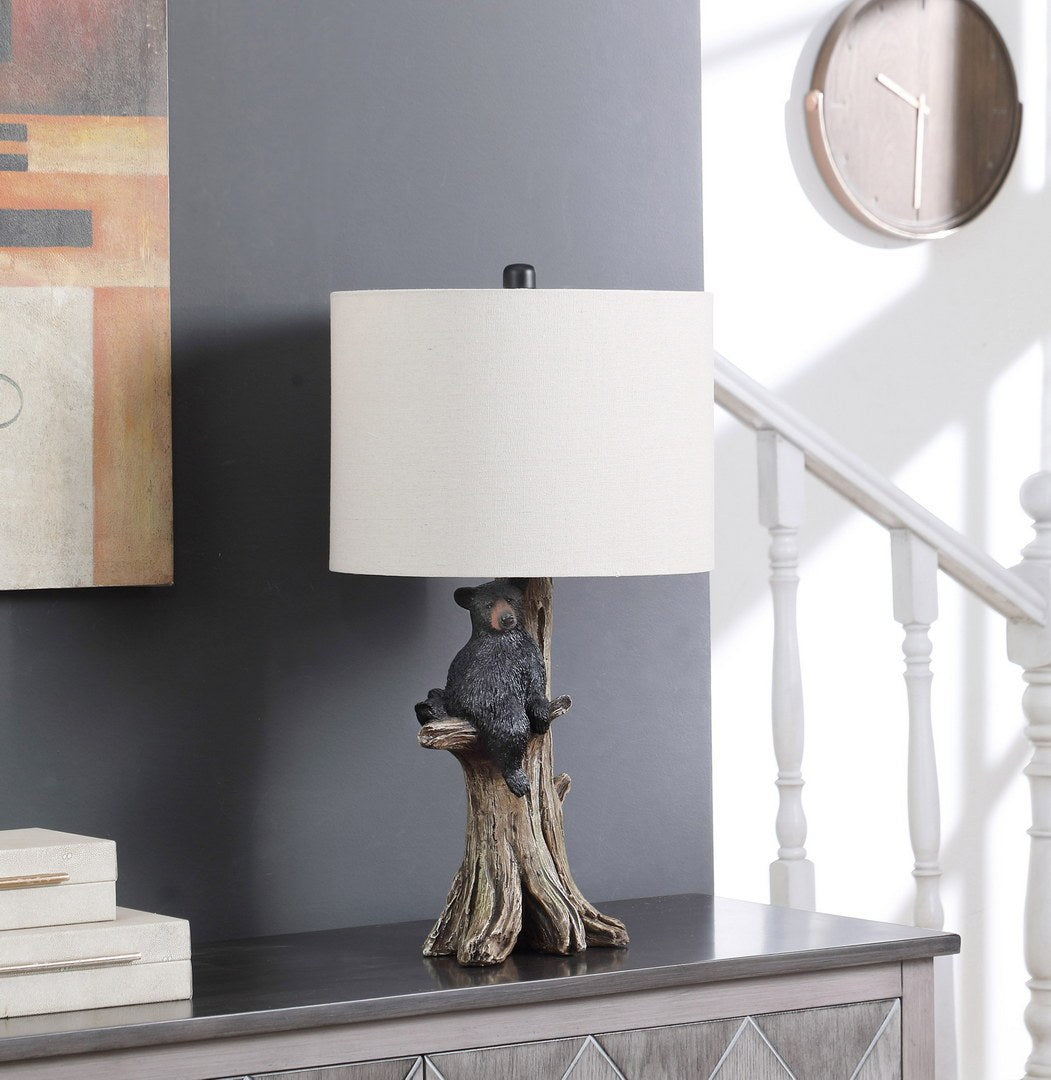 24.75' In Black Bear On A Tree Polyresin Table Lamp