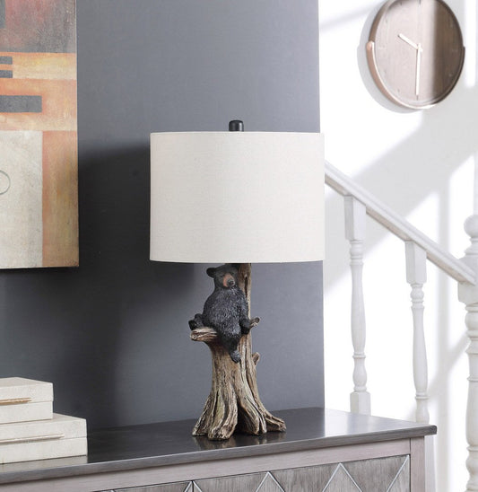 24.75' In Black Bear On A Tree Polyresin Table Lamp