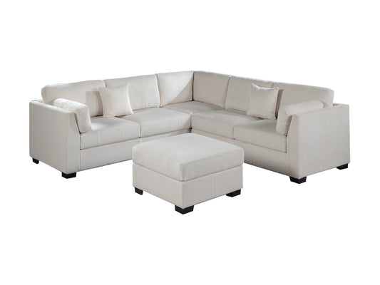 L-Sectional RAF/LAF One Arm-Loveseat Corner Wedge Cocktail Ottoman Beige Corduroy Upholstered Pillows 4pc Sectional Sofa Set - detail view 2