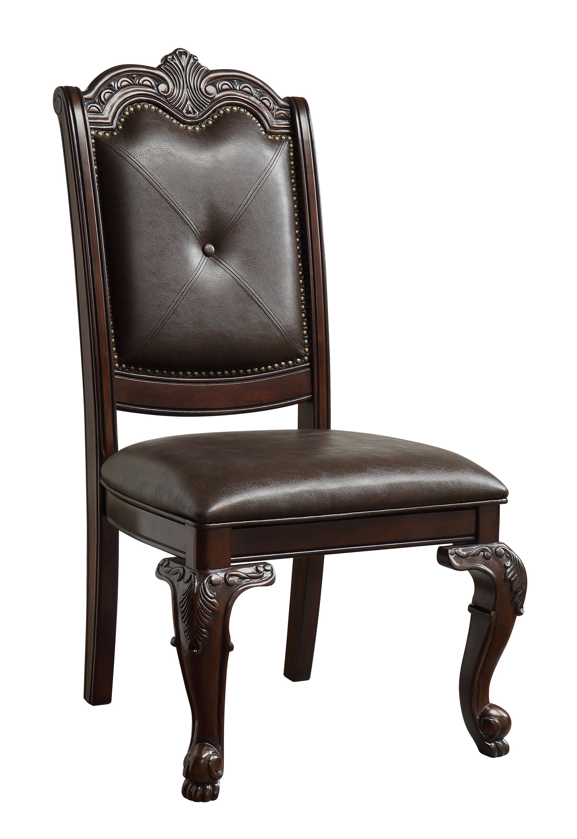 Norman Traditional Hand Carved Floral Motif Side Chairs Set of 2 Brown & Espresso