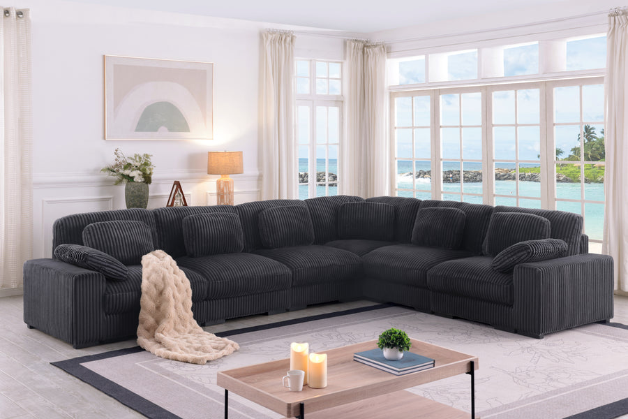 Sloane 151'W Charcoal Corduroy Fabric Reversible L-Shape Modular Sectional Sofa - primary color shot