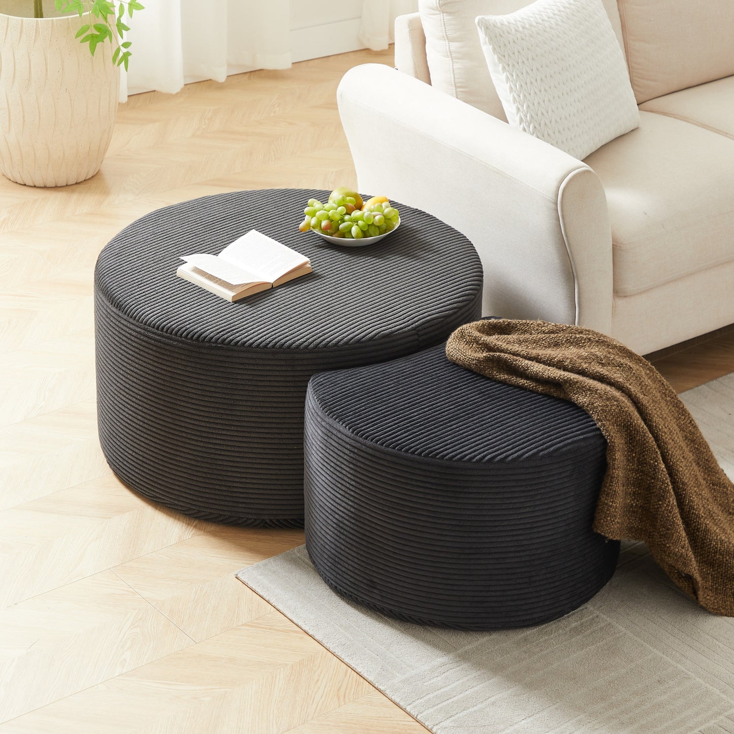 Black Corduroy Nesting Tables with Black Legs - detail view 4