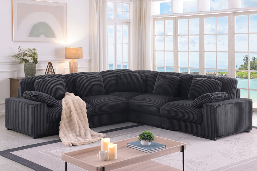 Sloane 117'W Charcoal Corduroy Fabric Reversible L-Shape Modular Sectional Sofa - primary color shot