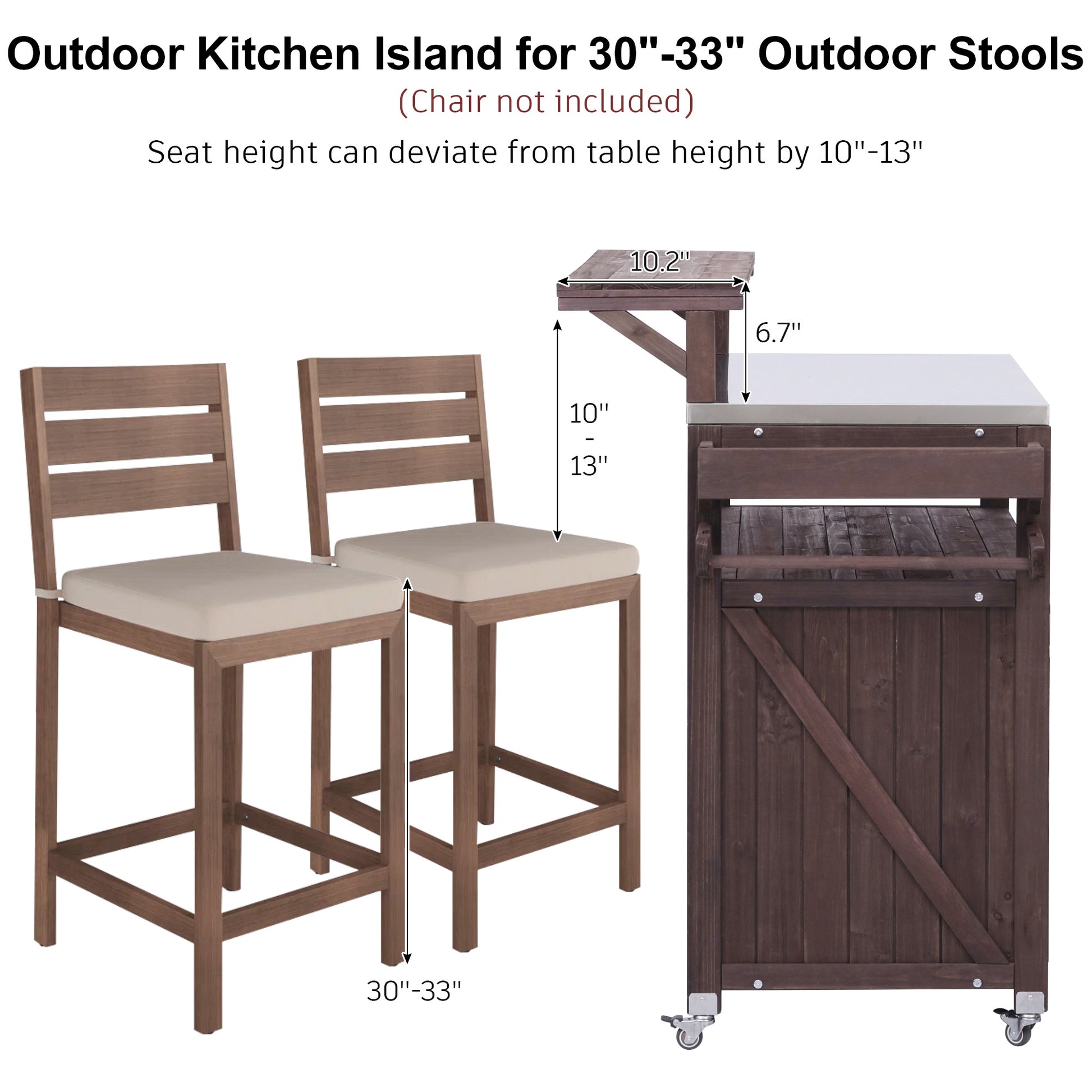 K&k 53.3' Outdoor Kitchen Island with Raised Shelf - Brown - detail view 4