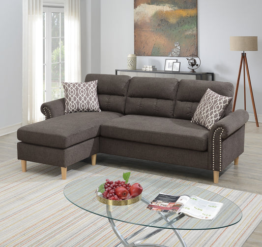 Tan Color Polyfiber Reversible Sectional Sofa Set Chaise Pillows Plush Cushion Couch Nailheads - primary color shot