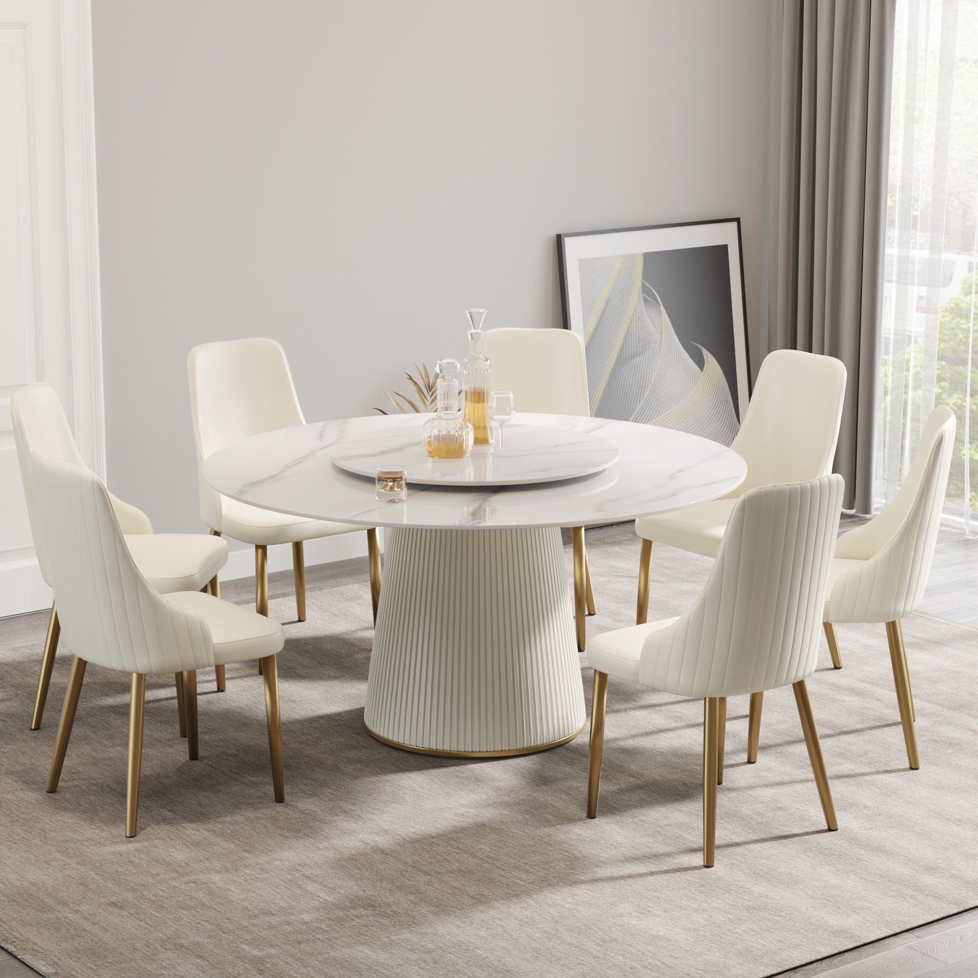 Caspian II 59" Round Modern Faux Marble Dining Table