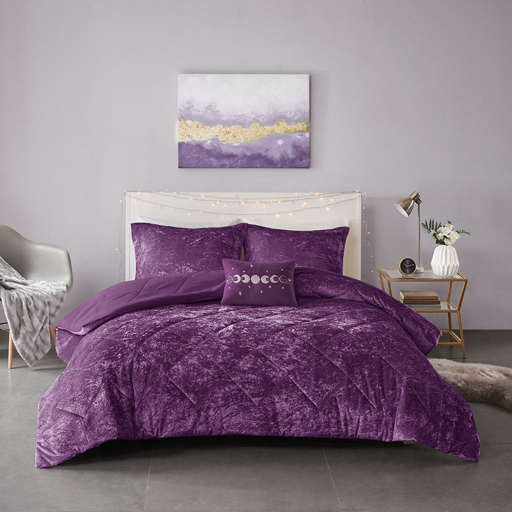 Purple Velvet Comforter Set with Throw Pillow