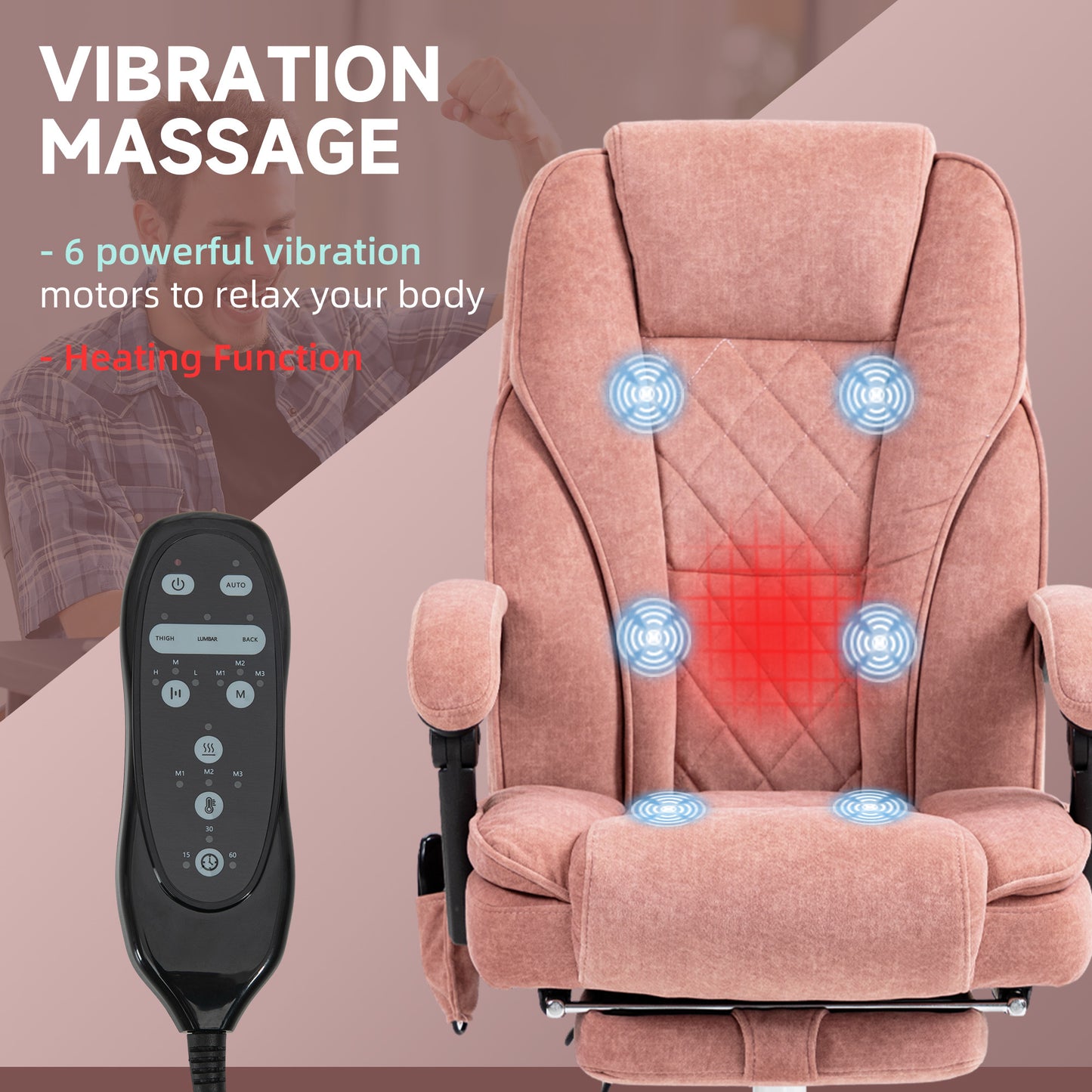 Vinsetto Massage Office Chair with Foot Rest, Executive Office Chair with 6 Vibration Point and Heat, Pink
